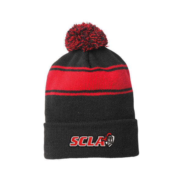 Sport-Tek Stripe Pom Pom Beanie - Embroidered Logo Thumbnail